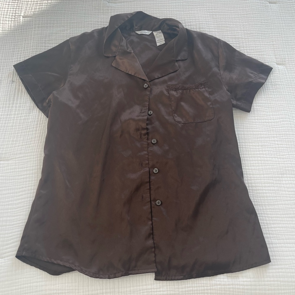 Vintage brown silk button top